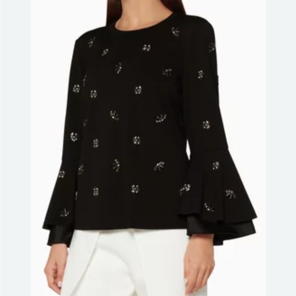 Kobi Halperin Black Embellished Top 3/4 Bell Sleeves